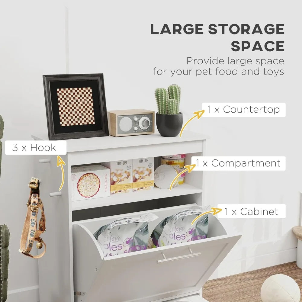 Dog Feeding Station With Raised Bowls And Storage Cabinet